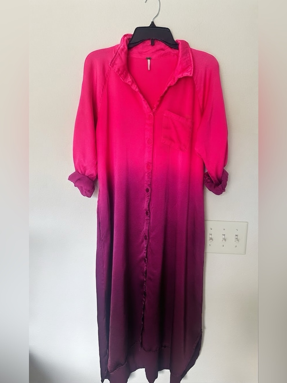 Ombre Pink to Deep Purple Button-Front Maxi Dress